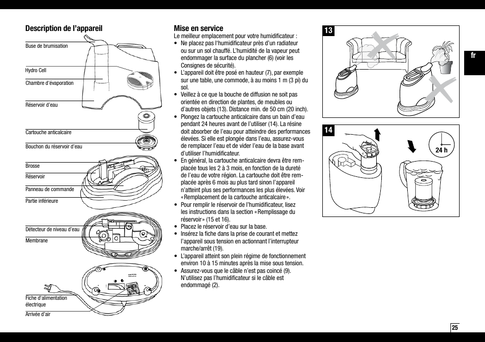 Fr mise en service, Description de l’appareil | Air-O-Swiss AOS 7135 User Manual | Page 25 / 52