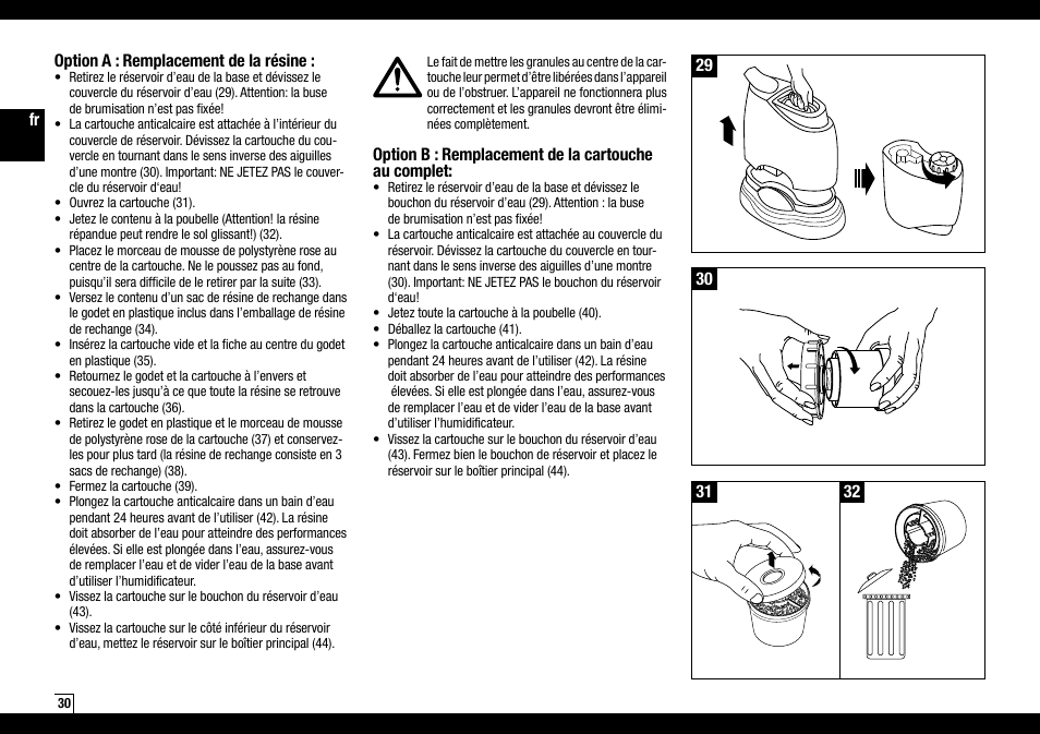 Option b : remplacement de la cartouche au complet, Option a : remplacement de la résine | Air-O-Swiss AOS 7135 User Manual | Page 30 / 52