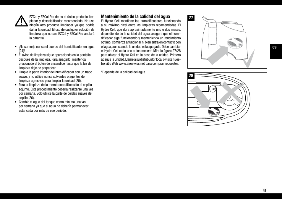 Mantenimiento de la calidad del agua | Air-O-Swiss AOS 7135 User Manual | Page 45 / 52