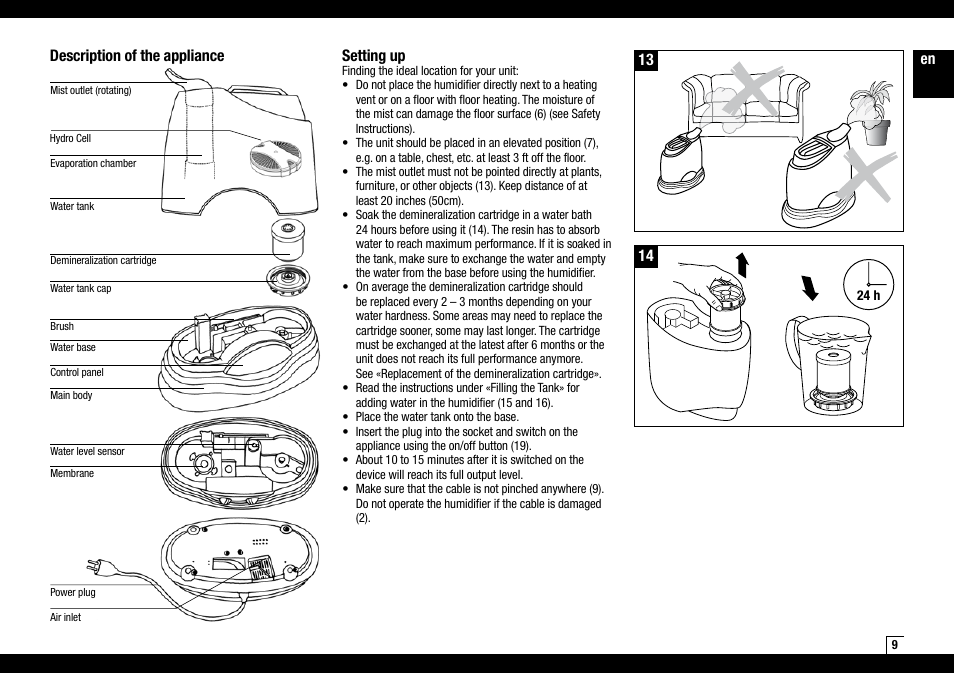 En setting up, Description of the appliance | Air-O-Swiss AOS 7135 User Manual | Page 9 / 52