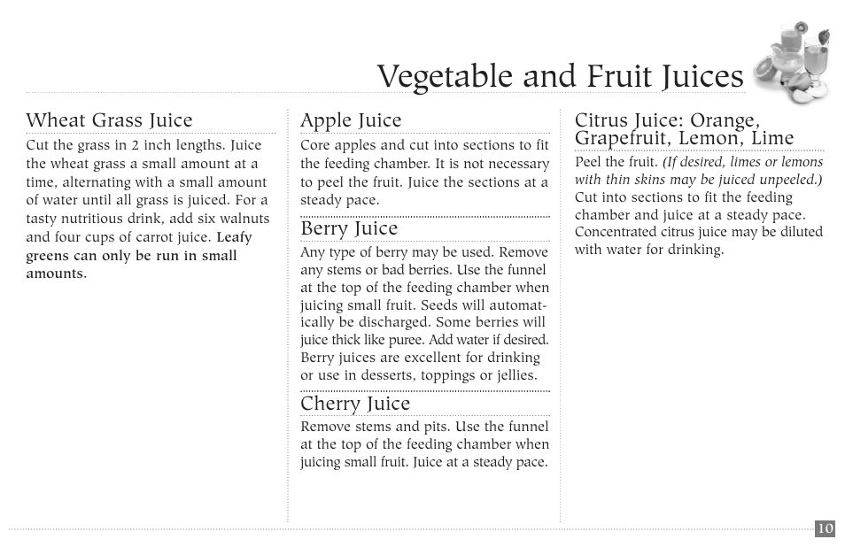 Vegetable and fruit juices | Champion juicer G5-NG-853-S User Manual | Page 11 / 53