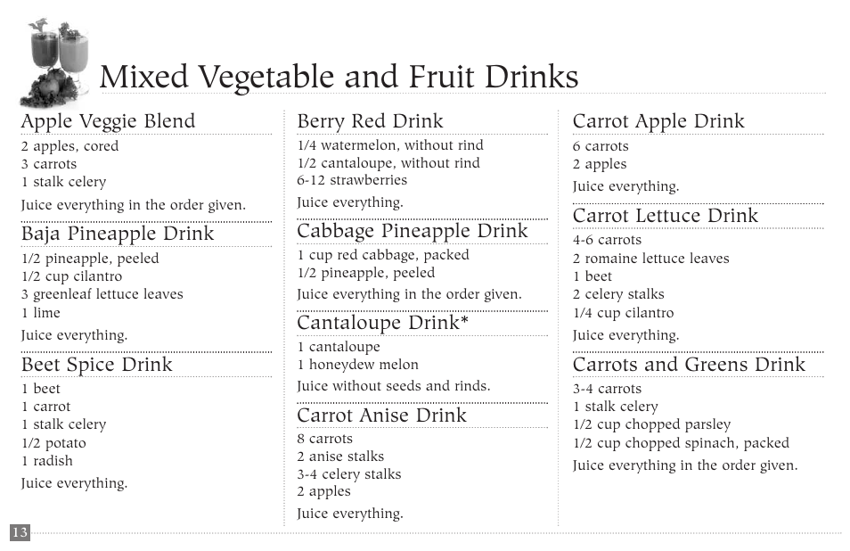 Mixed vegetable and fruit drinks | Champion juicer G5-NG-853-S User Manual | Page 14 / 53