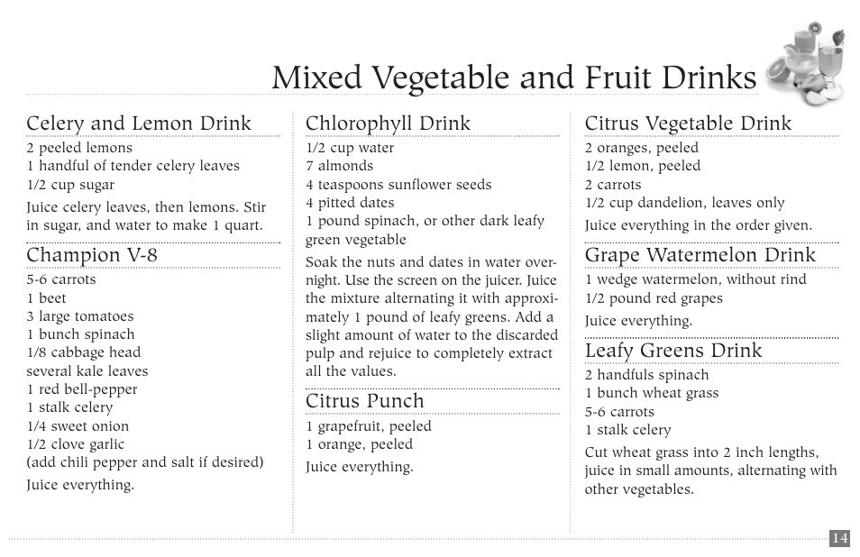Mixed vegetable and fruit drinks | Champion juicer G5-NG-853-S User Manual | Page 15 / 53