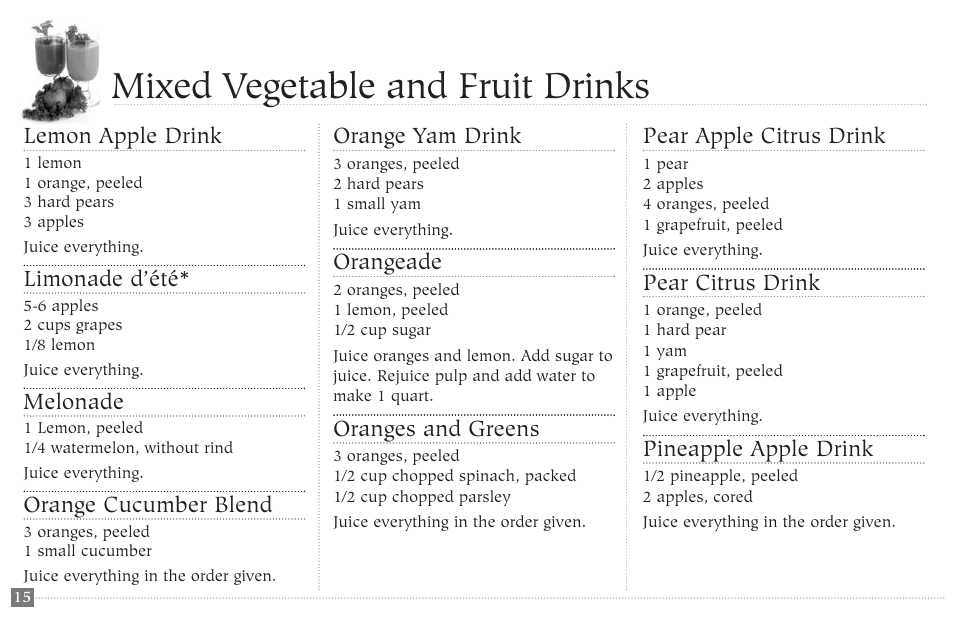 Mixed vegetable and fruit drinks | Champion juicer G5-NG-853-S User Manual | Page 16 / 53