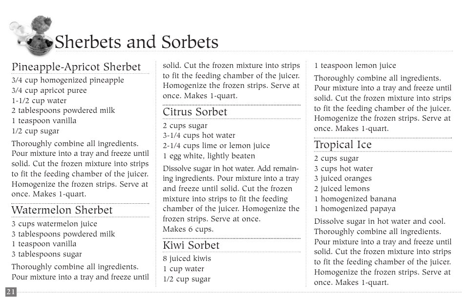 Sherbets and sorbets | Champion juicer G5-NG-853-S User Manual | Page 22 / 53