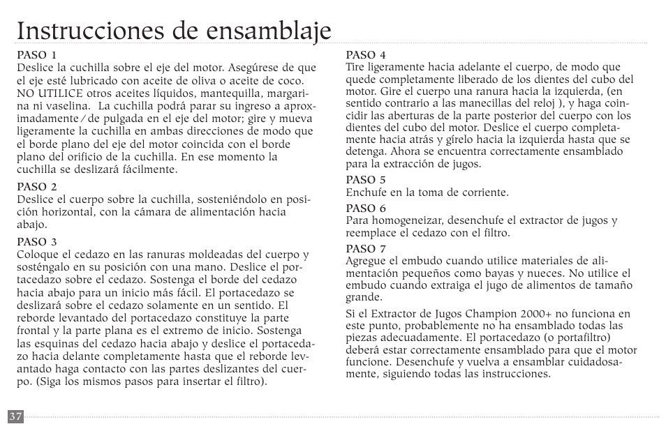 Instrucciones de ensamblaje | Champion juicer G5-NG-853-S User Manual | Page 37 / 53