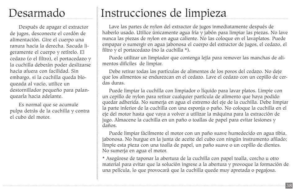 Instrucciones de limpieza desarmado | Champion juicer G5-NG-853-S User Manual | Page 38 / 53