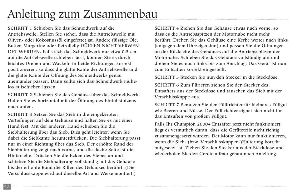 Anleitung zum zusammenbau | Champion juicer G5-NG-853-S User Manual | Page 43 / 53
