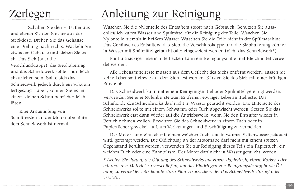 Anleitung zur reinigung zerlegen | Champion juicer G5-NG-853-S User Manual | Page 44 / 53