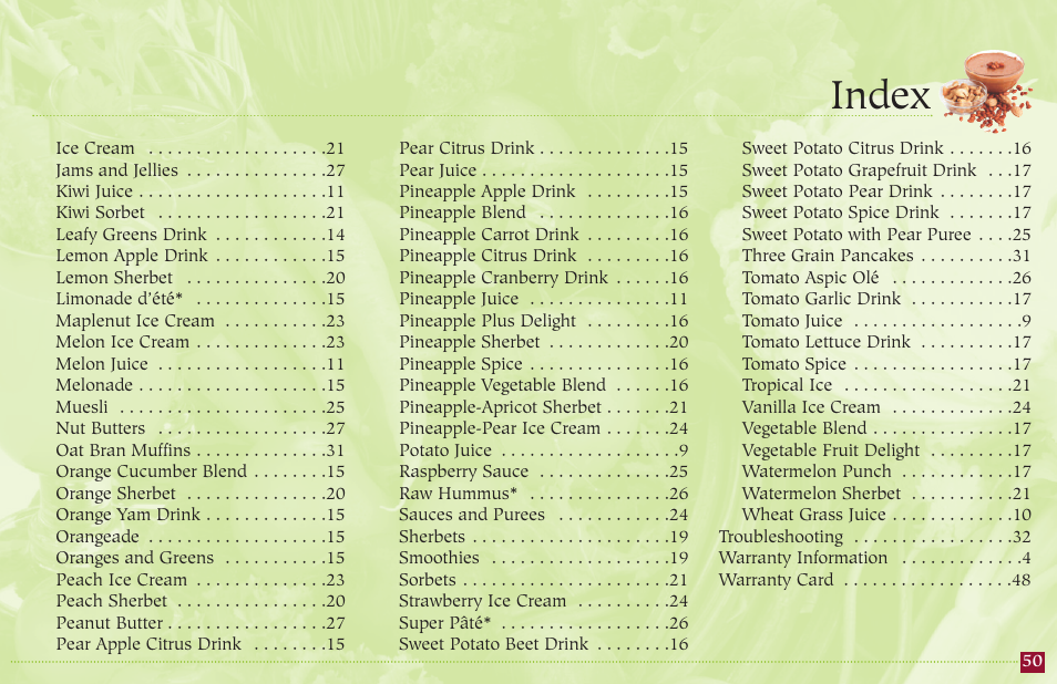 Index | Champion juicer G5-NG-853-S User Manual | Page 52 / 53