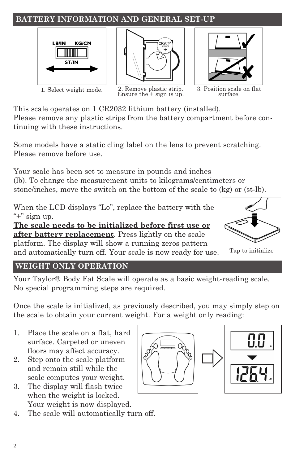 Taylor Body Fat Analyzer and Scale 5757 User Manual | Page 2 / 12