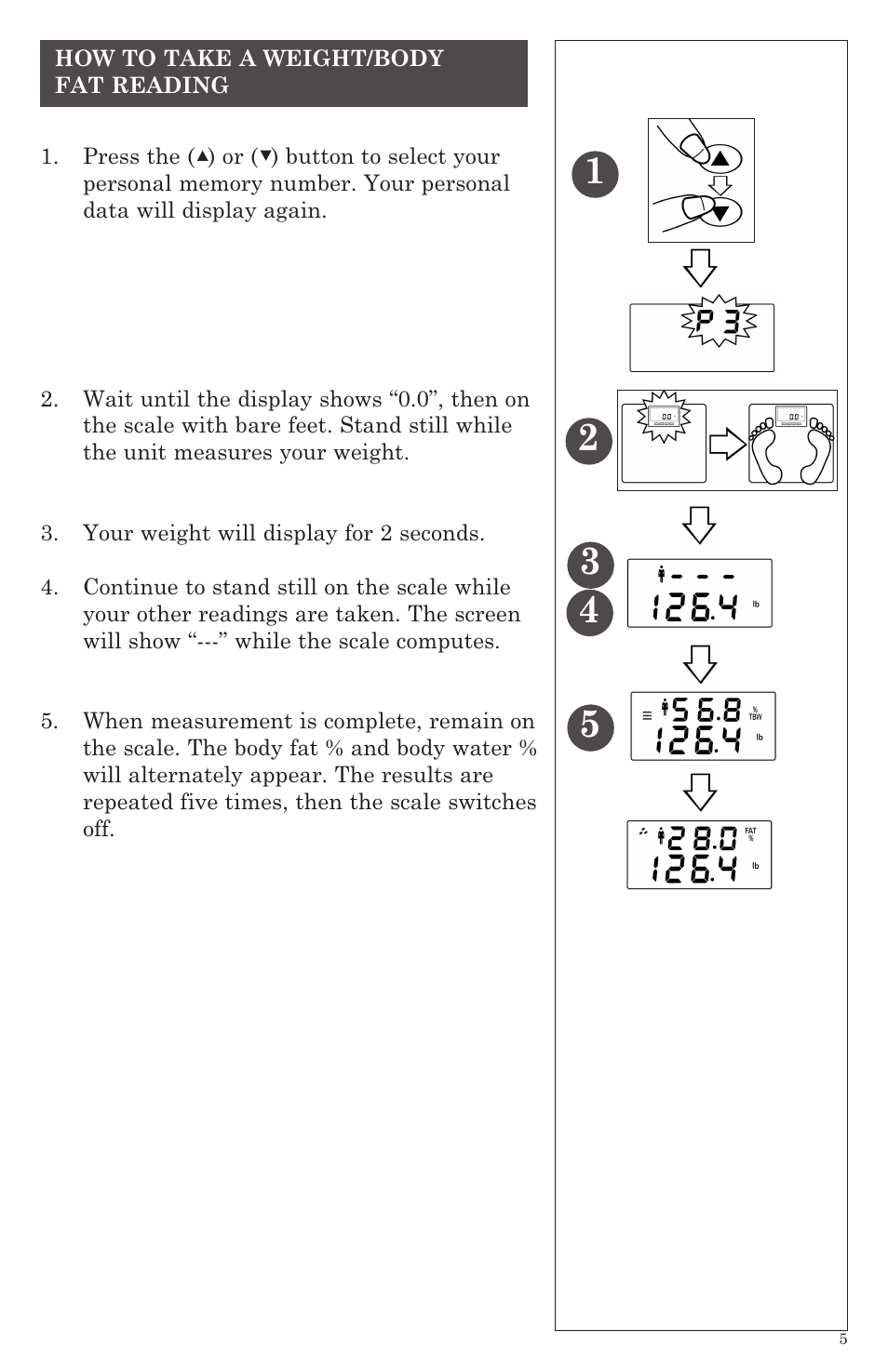 Taylor Body Fat Analyzer and Scale 5757 User Manual | Page 5 / 12