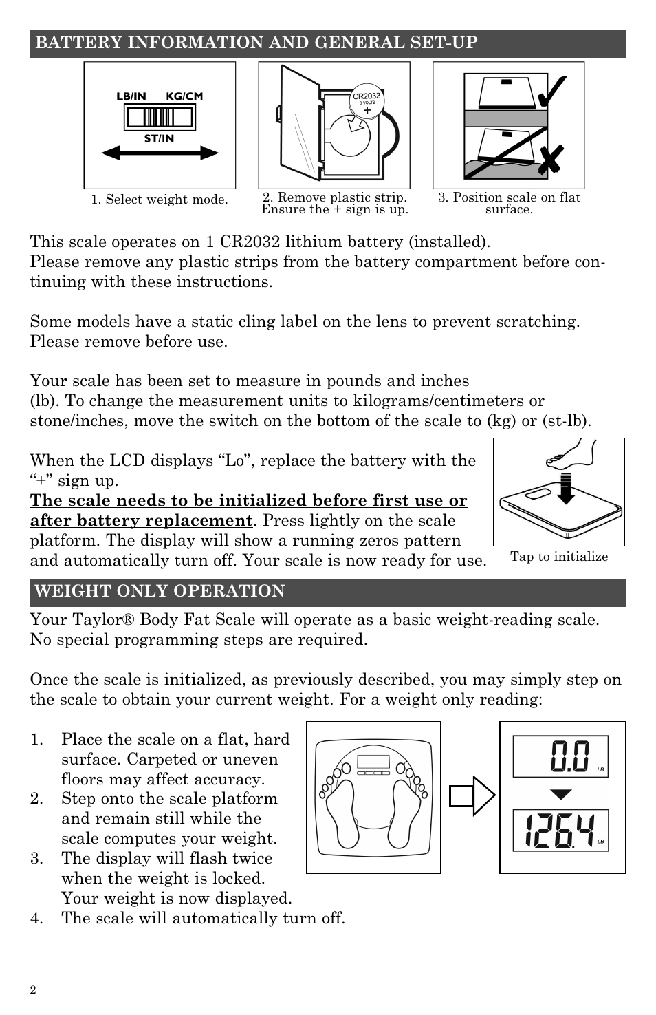 Taylor Body Fat Analyzer and Scale 5754 User Manual | Page 2 / 12