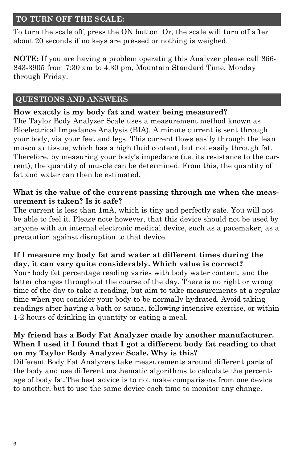 Taylor Body Fat Analyzer and Scale 5754 User Manual | Page 6 / 12