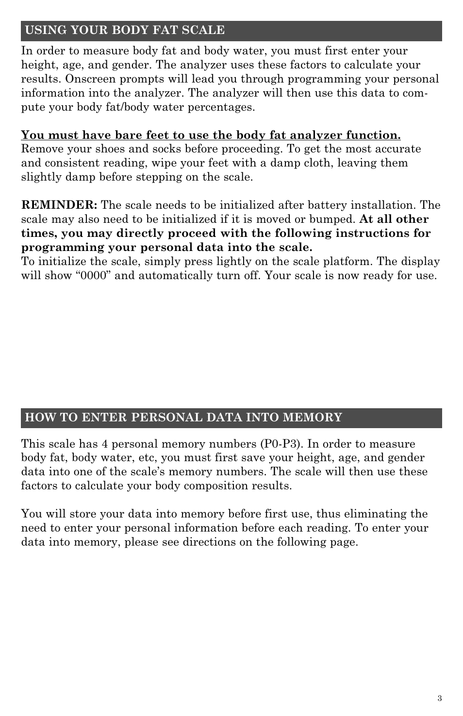 Taylor Body Fat Analyzer and Scale 5738BL User Manual | Page 3 / 12