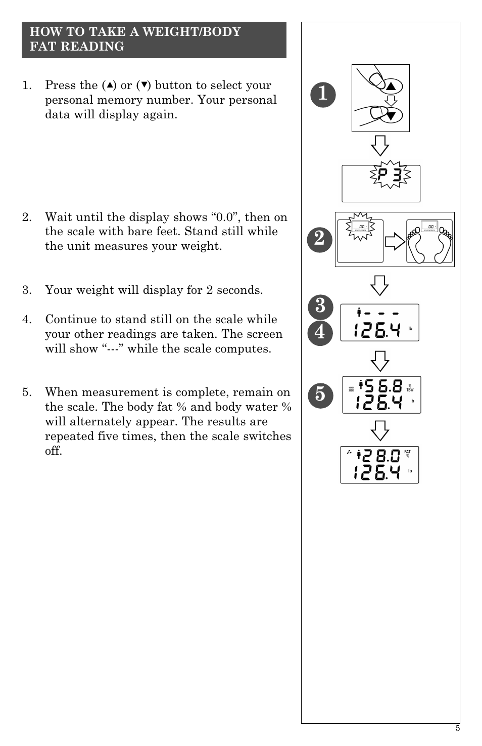 Taylor Body Fat Analyzer and Scale 5738BL User Manual | Page 5 / 12