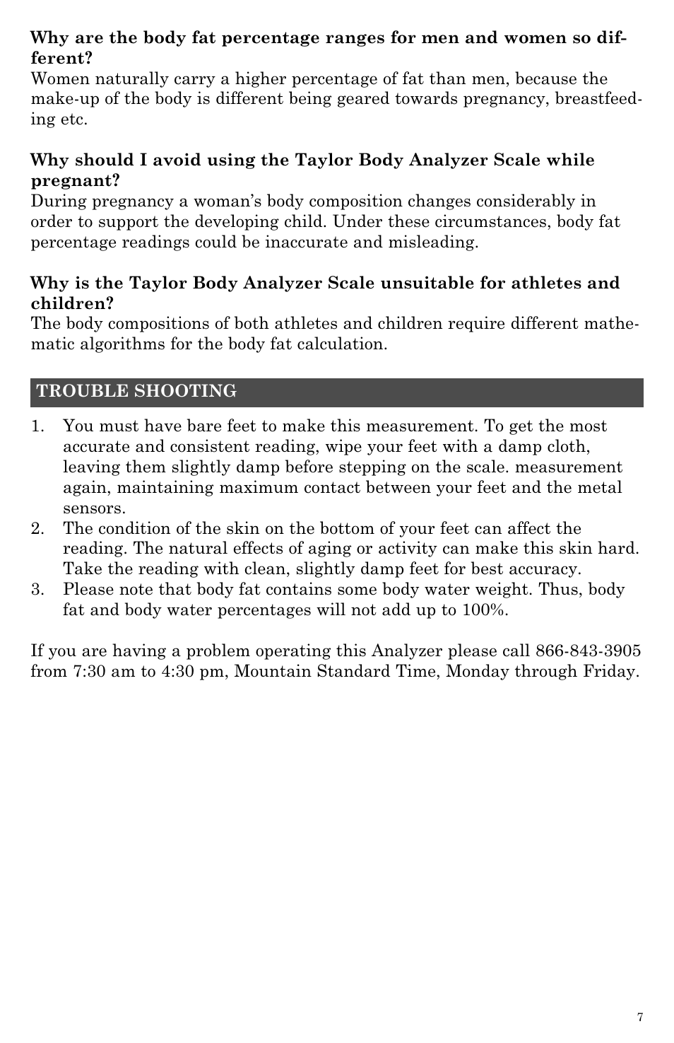 Taylor Body Fat Analyzer and Scale 5738BL User Manual | Page 7 / 12