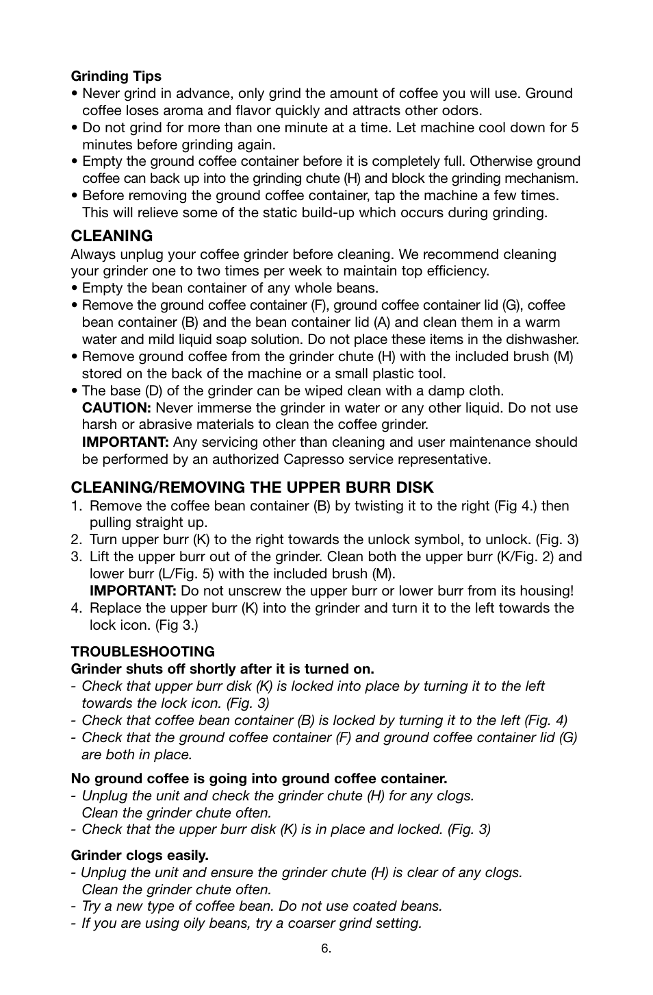 Capresso Ceramic Burr Grinder 595 User Manual | Page 6 / 7