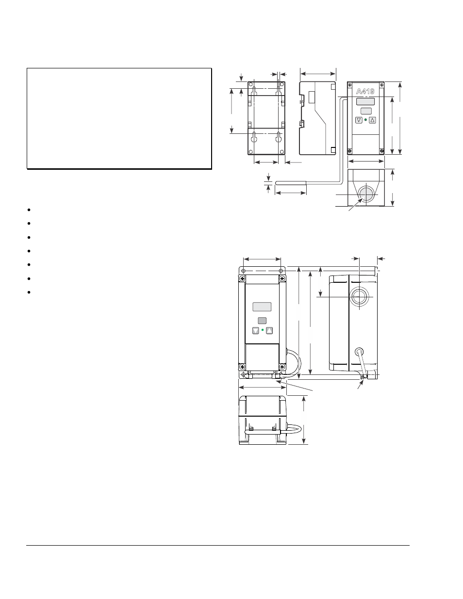 Application, Fcc compliance, Canadian compliance statement | Dimensions | Johnson Controls A419 Series User Manual | Page 2 / 12