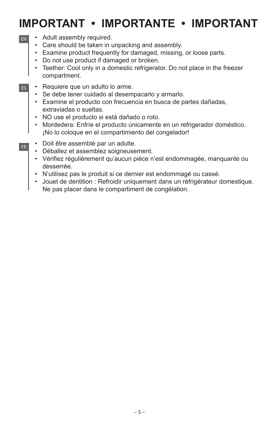 Important • importante • important | Baby Einstein 90564 User Manual | Page 5 / 32