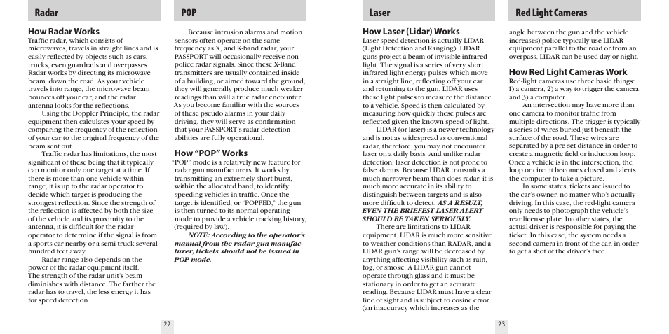 Radar pop laser red light cameras | Escort 9500ix User Manual | Page 13 / 18