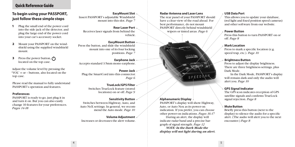 Quick reference guide | Escort 9500ix User Manual | Page 4 / 18