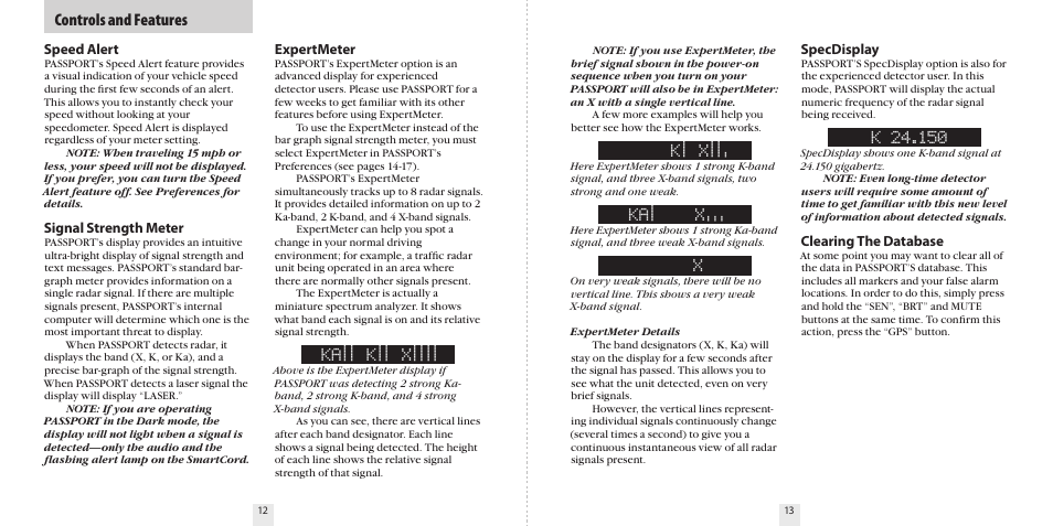 K| x, Ka| x, Ka|| k|| x | Controls and features | Escort 9500ix User Manual | Page 8 / 18