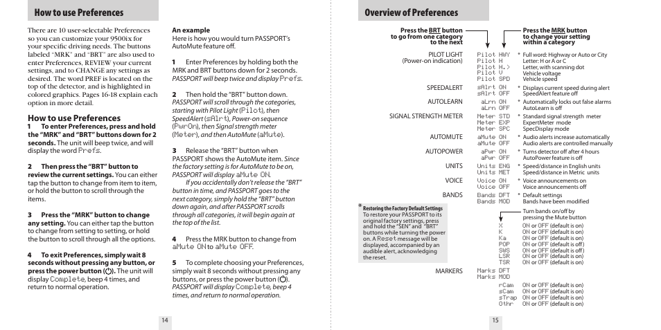 How to use preferences overview of preferences, How to use preferences | Escort 9500ix User Manual | Page 9 / 18