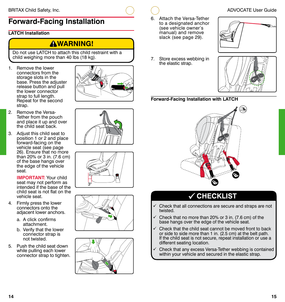 Forward-facing installation | Britax ADVOCATE User Manual | Page 10 / 52