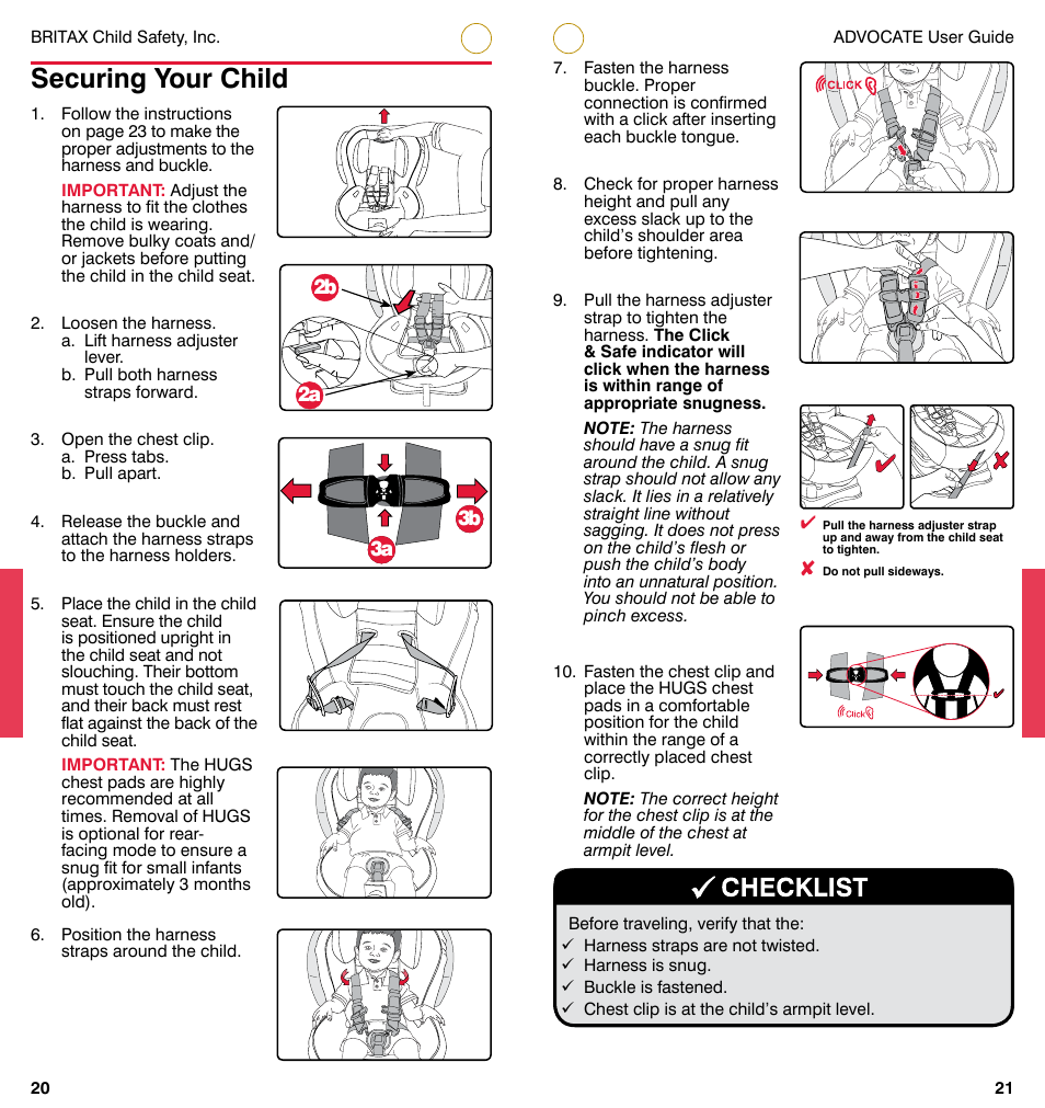 Securing your child, 3a 3b 2b 2a | Britax ADVOCATE User Manual | Page 13 / 52