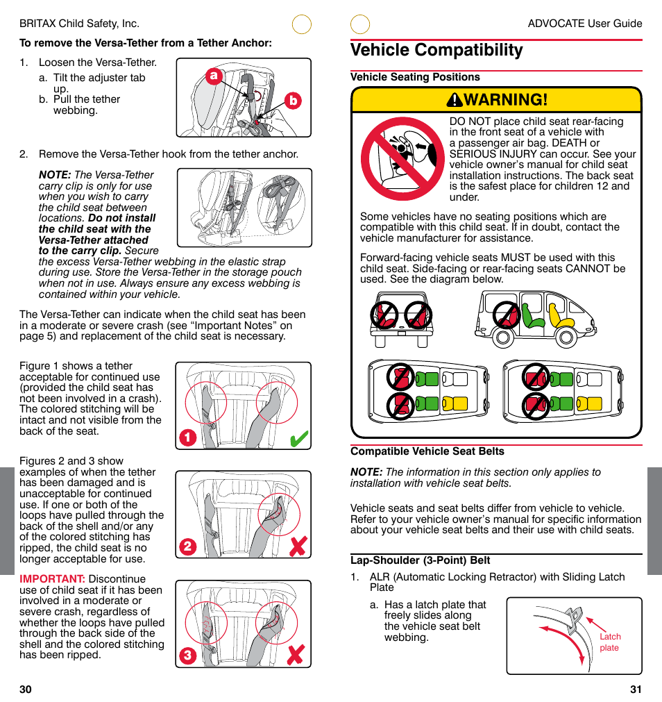 Vehicle compatibility, Ba 2 1 3 | Britax ADVOCATE User Manual | Page 18 / 52