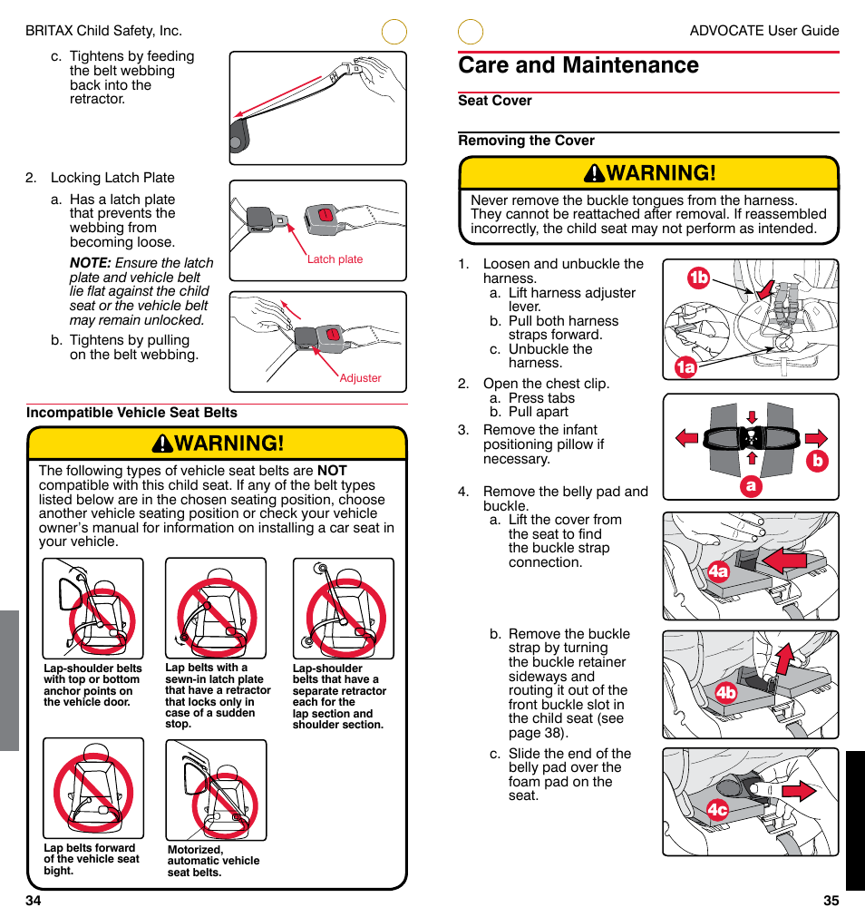 Care and maintenance, 4c 4b 4a a b, 1b 1a | Britax ADVOCATE User Manual | Page 20 / 52