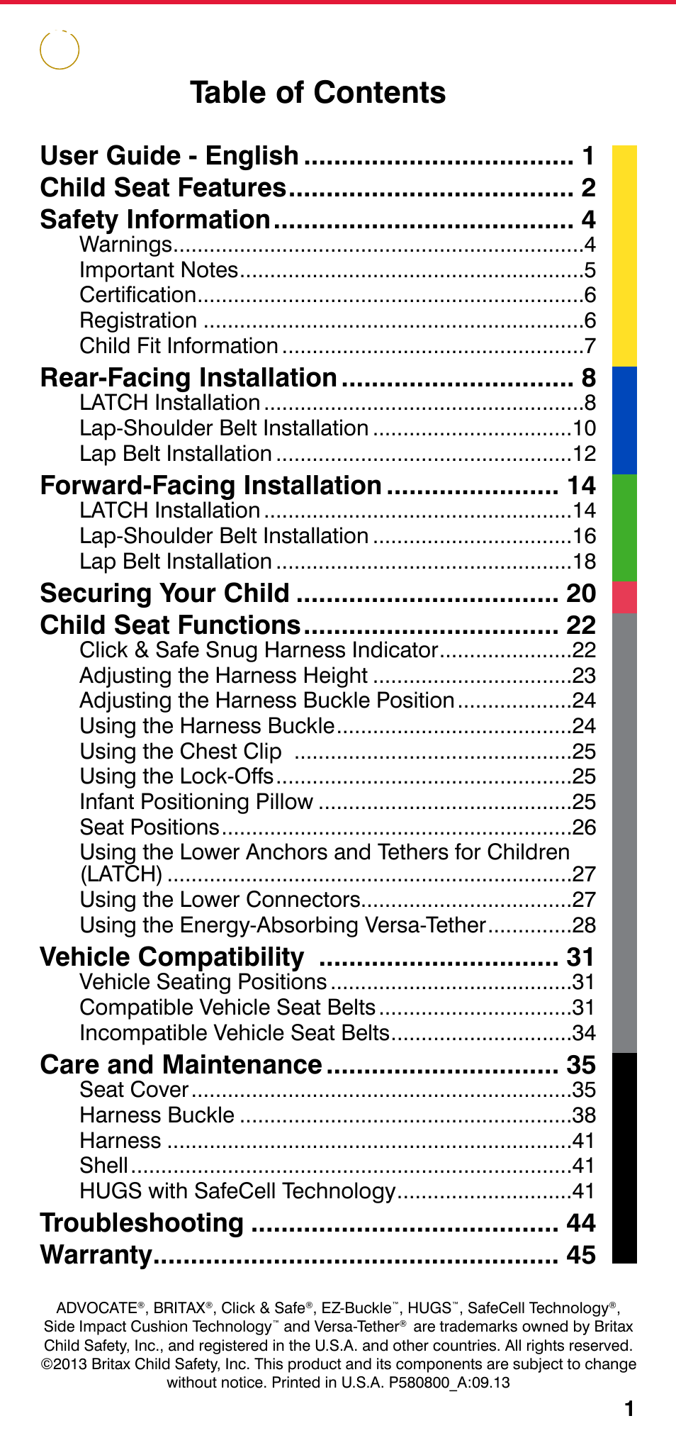 Britax ADVOCATE User Manual | Page 3 / 52