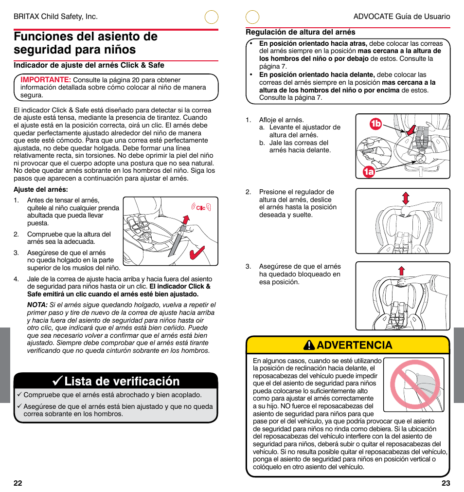 Funciones del asiento de seguridad para niños, 1b 1a | Britax ADVOCATE User Manual | Page 38 / 52