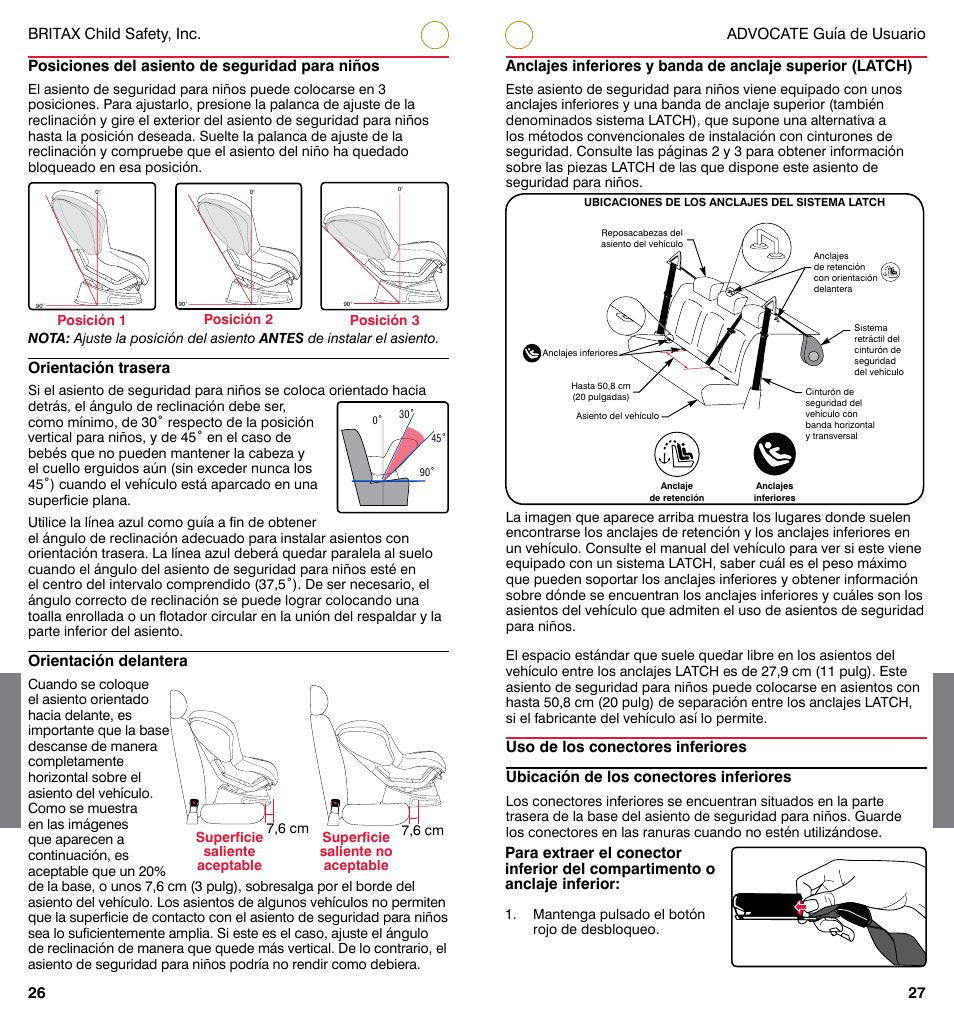 Orientación trasera, Orientación delantera | Britax ADVOCATE User Manual | Page 40 / 52