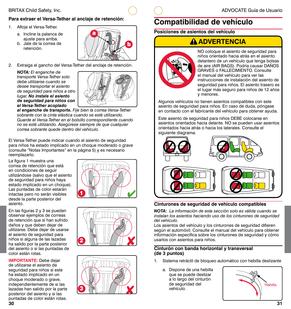 Compatibilidad de vehículo, Ba 2 1 3 | Britax ADVOCATE User Manual | Page 42 / 52