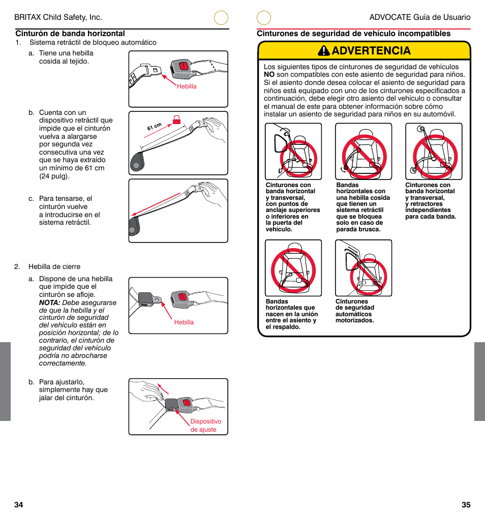 Cinturón de banda horizontal | Britax ADVOCATE User Manual | Page 44 / 52