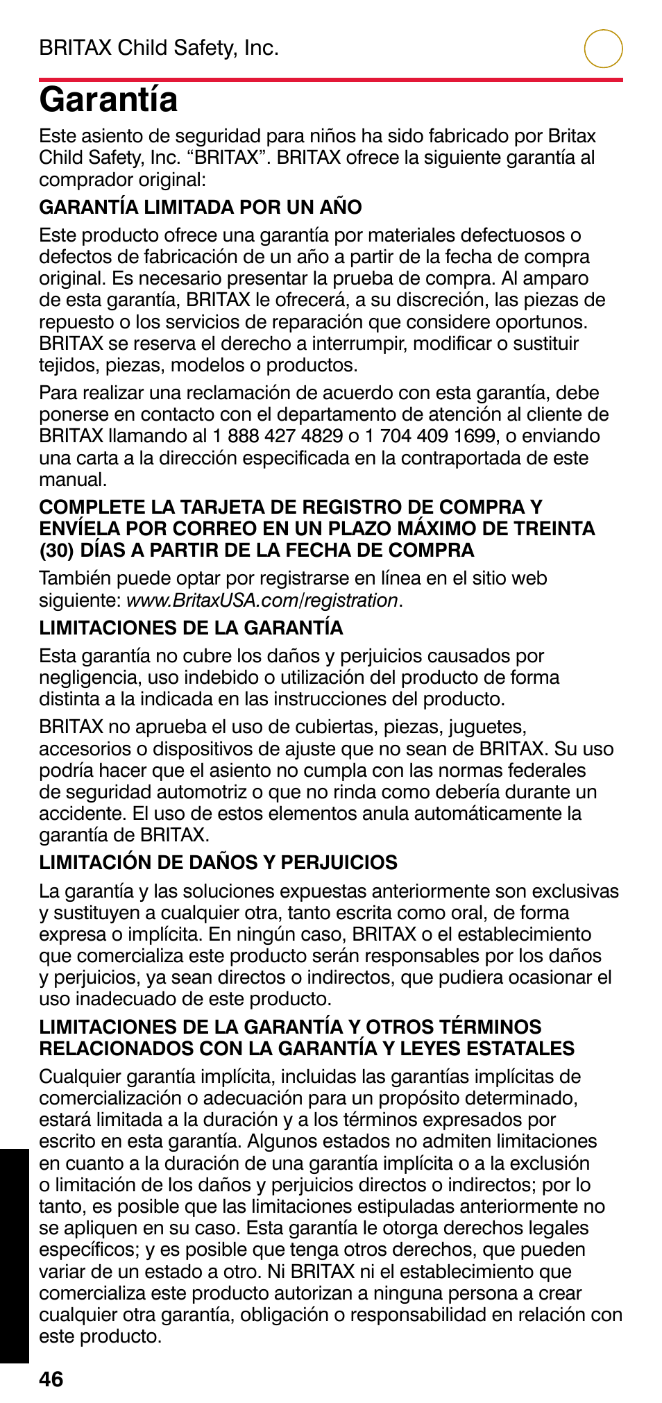 Garantía | Britax ADVOCATE User Manual | Page 50 / 52