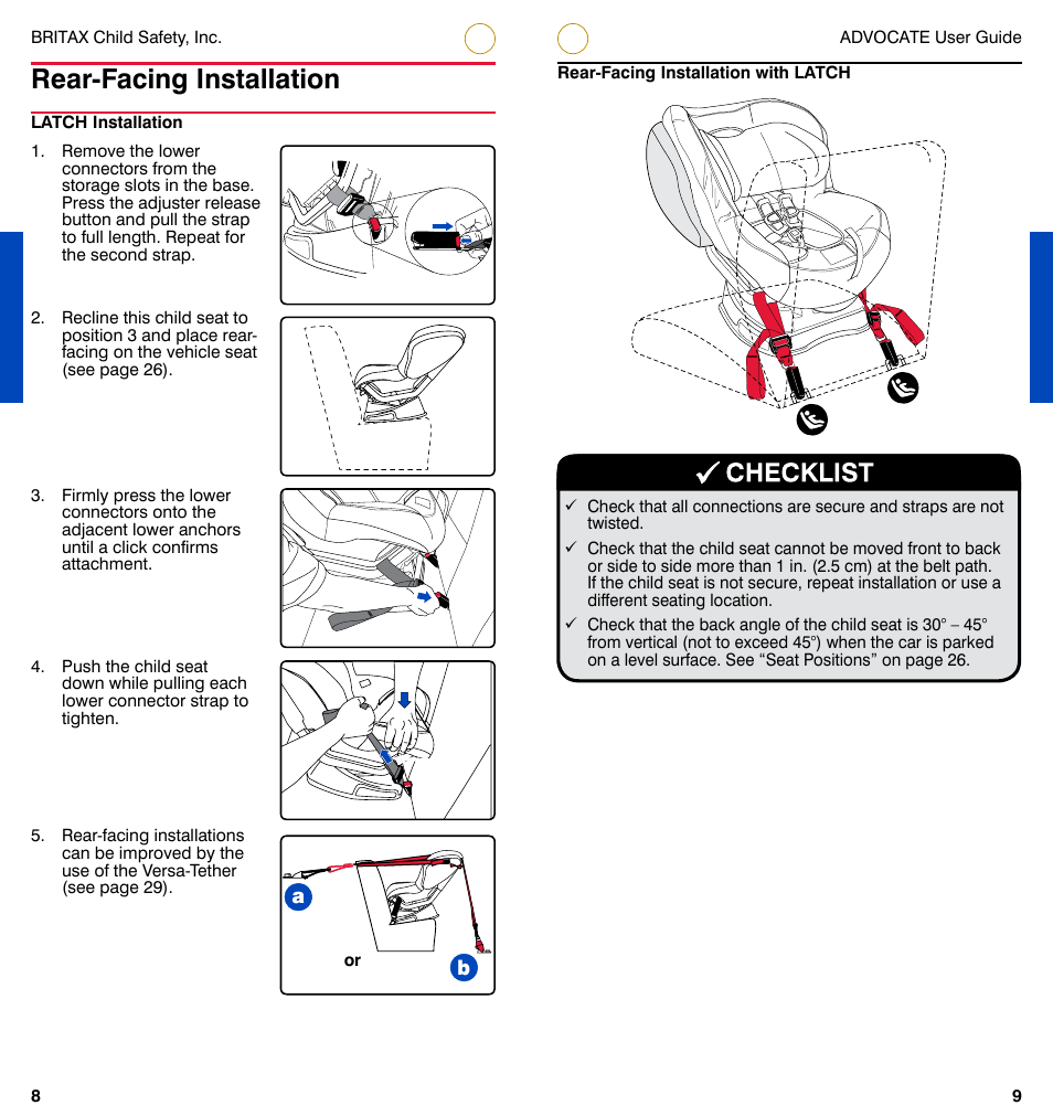 Rear-facing installation | Britax ADVOCATE User Manual | Page 7 / 52