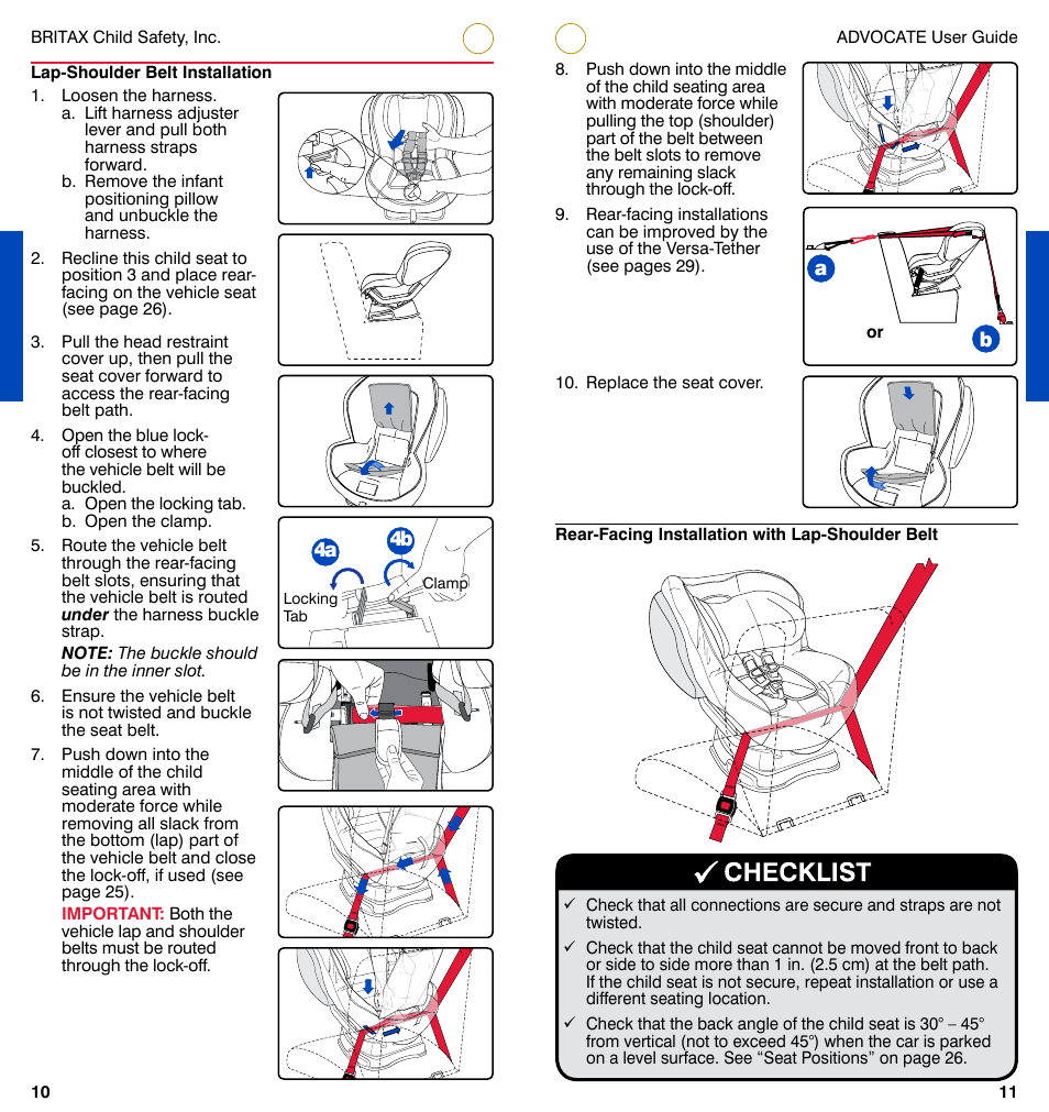 4b 4a, Locking tab clamp | Britax ADVOCATE User Manual | Page 8 / 52