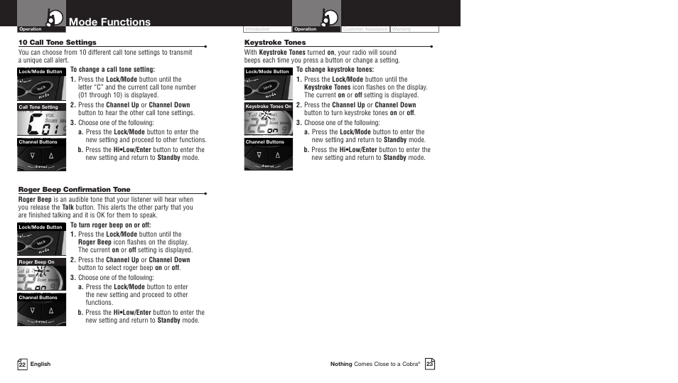 Mode functions | Cobra Electronics PR5000DX User Manual | Page 15 / 19