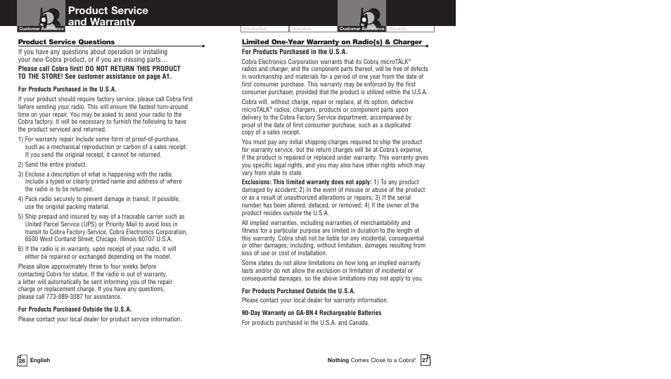 Product service and warranty | Cobra Electronics PR5000DX User Manual | Page 17 / 19