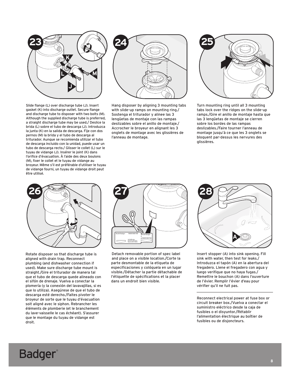 Badger, Lj m k | InSinkErator Badger 5 User Manual | Page 8 / 14