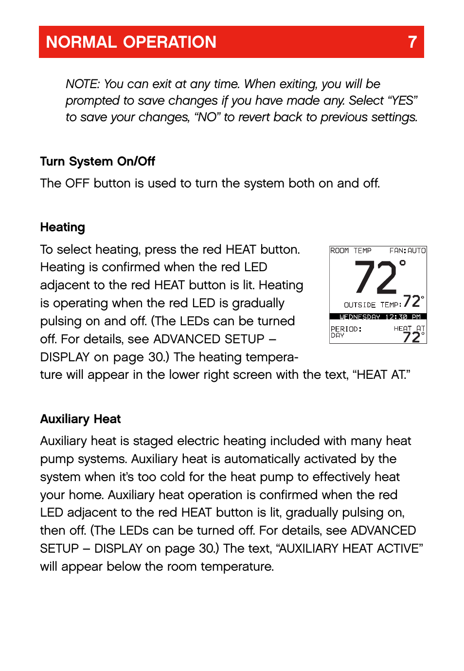 Normal operation 7 | Bryant evolution  thermostat User Manual | Page 11 / 44