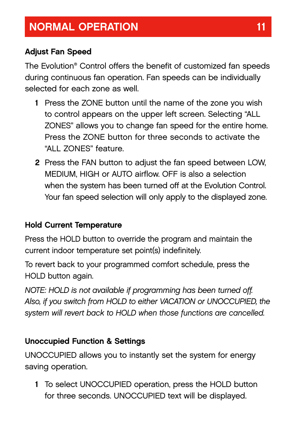 Normal operation 11 | Bryant evolution  thermostat User Manual | Page 15 / 44