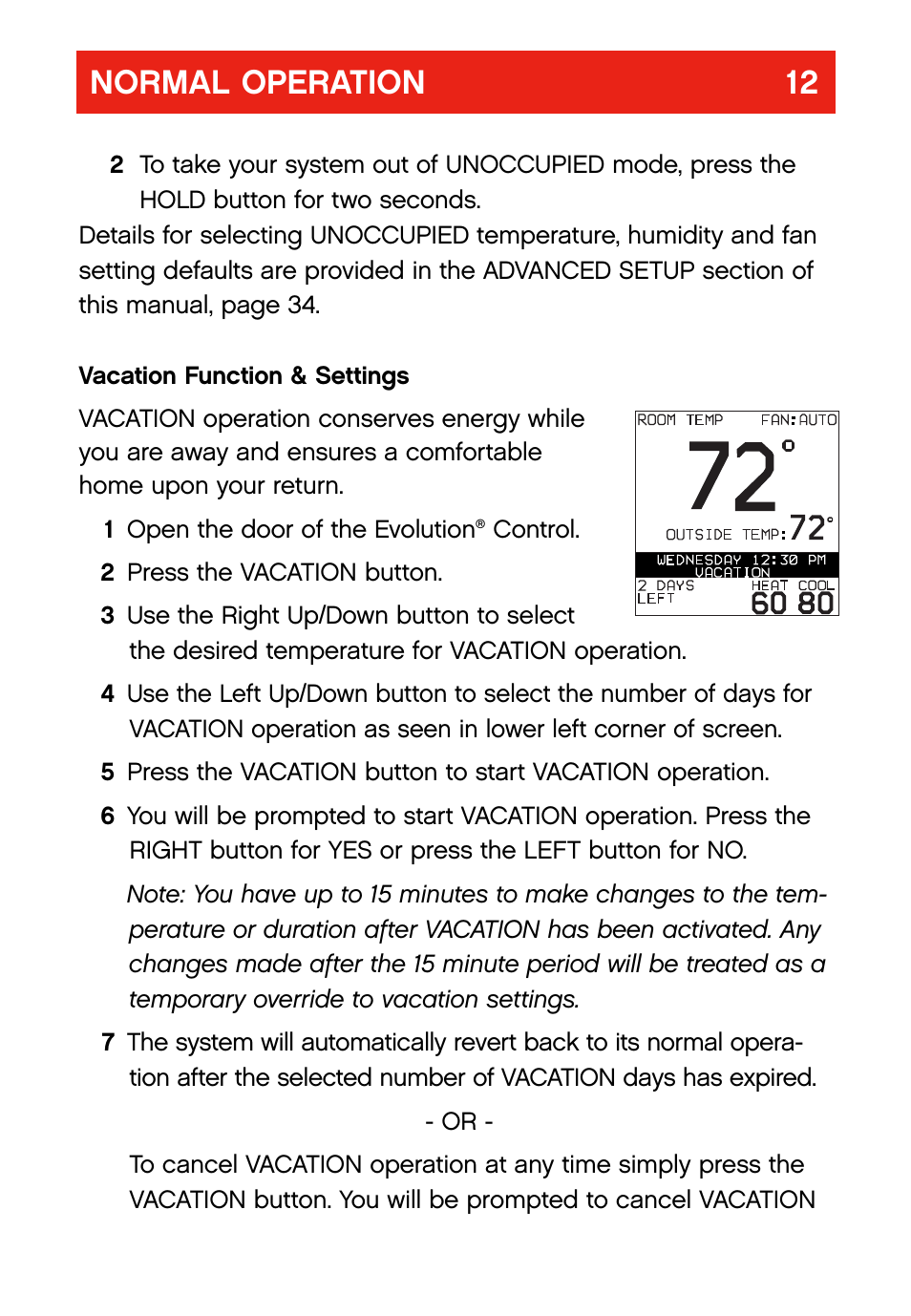 Normal operation 12 | Bryant evolution  thermostat User Manual | Page 16 / 44