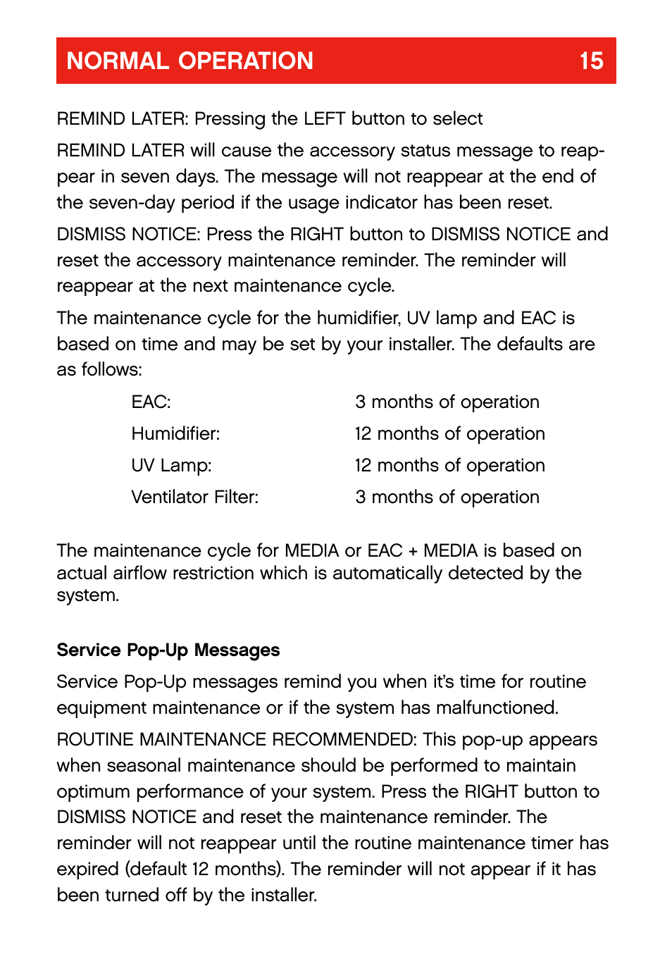 Normal operation 15 | Bryant evolution  thermostat User Manual | Page 19 / 44