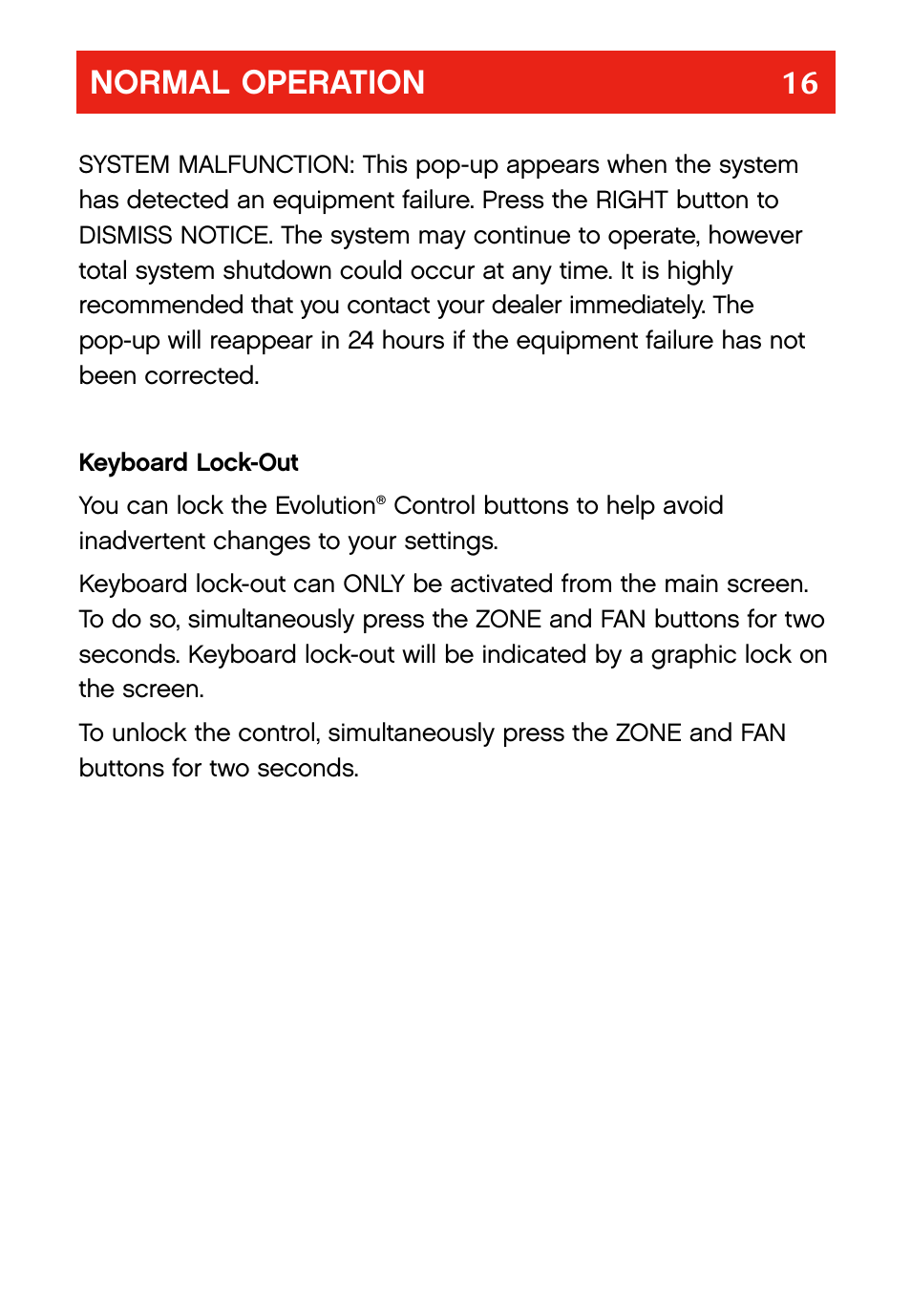 Normal operation 16 | Bryant evolution  thermostat User Manual | Page 20 / 44