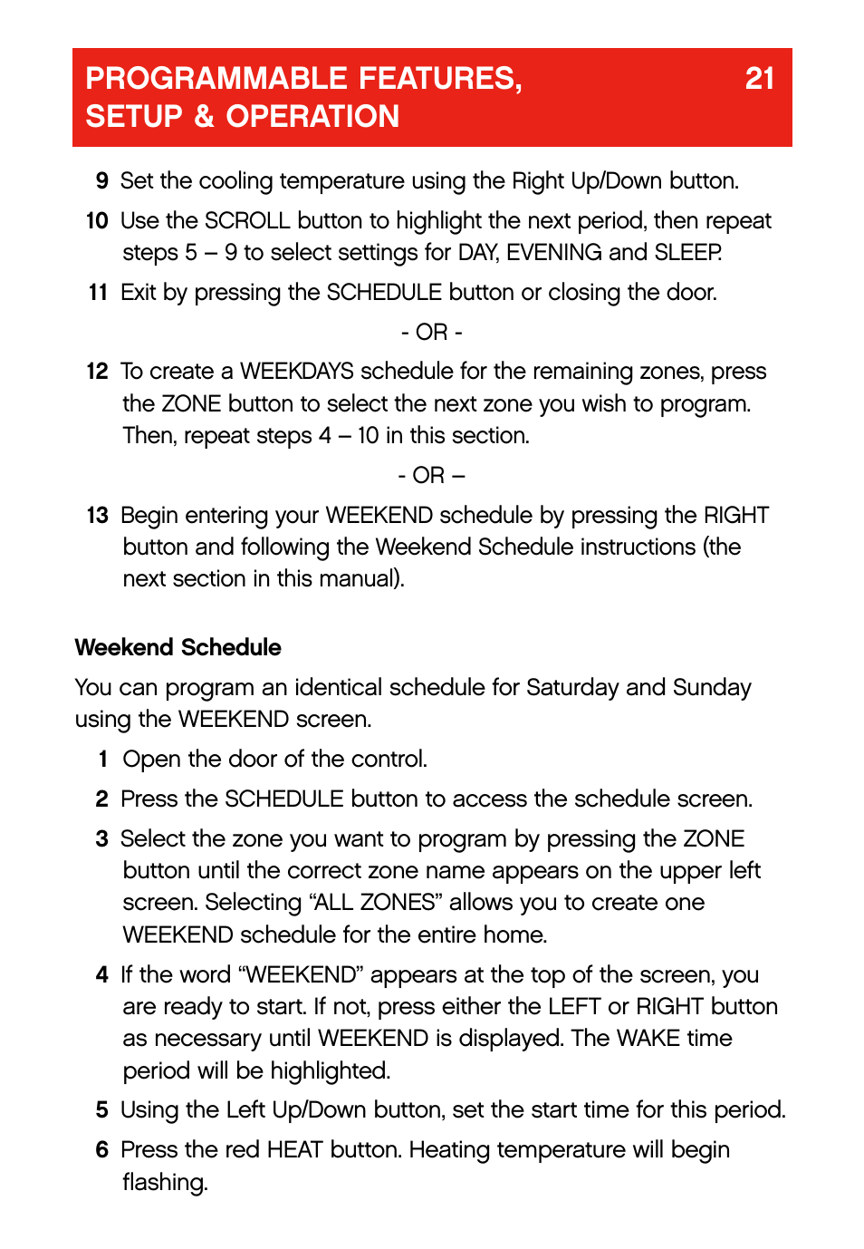 Programmable features, 21 setup & operation | Bryant evolution  thermostat User Manual | Page 25 / 44