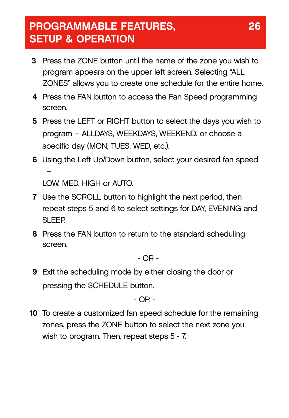 Programmable features, 26 setup & operation | Bryant evolution  thermostat User Manual | Page 30 / 44